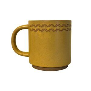 Yellow Ceramic Stoneware Coffee Mug with Patterned Rim